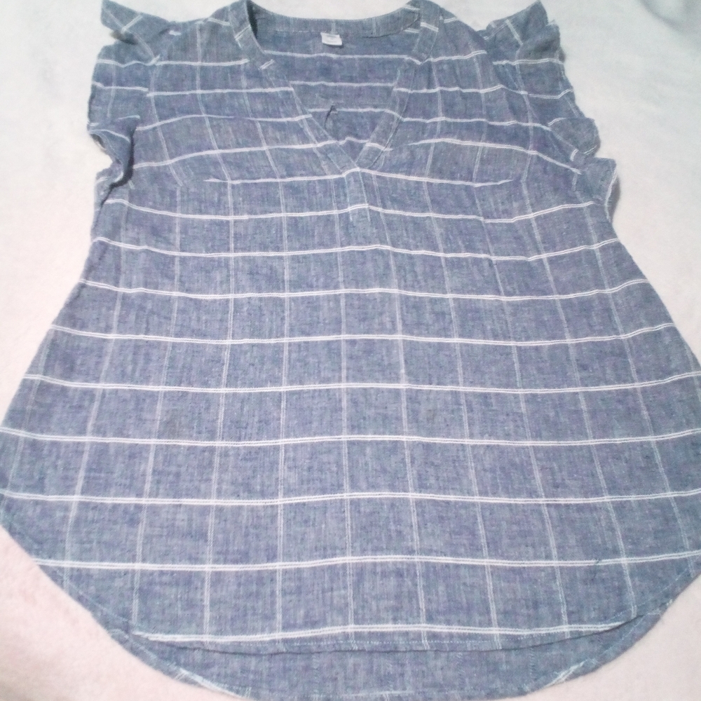 Old Navy Blue Plaid Women's Blouse En Buen Estado Sin Ningun Daño